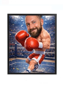 Ramă Foto Caricatură Boxer Personalizată – Ramă Foto cu Fața Ta