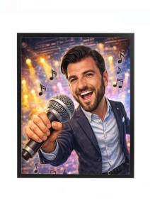 Ramă Foto Caricatură Cântăreț – Cadou Personalizat pentru Artist