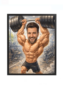 Ramă Foto Caricatură Culturist – Cadou Personalizat pentru Iubitorii de Fitness