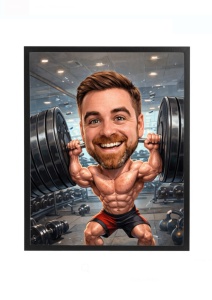 Ramă Foto Caricatură Culturist la Sală – Cadou Personalizat Fitness