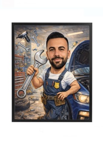 Ramă Foto Caricatură Mecanicul Auto – Cadou Personalizat pentru Mecanici