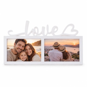 Ramă foto colaj Love cu fotografii orizontale, alb – 2 fotografii incluse