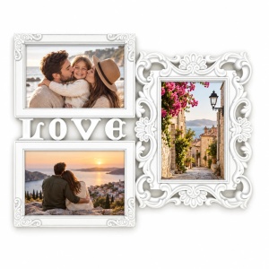 Ramă foto colaj Love cu ornamente, alb – 3 fotografii incluse