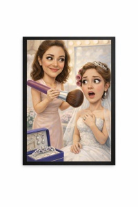 Ramă foto cu caricatură personalizată make-up artist și mireasă – cadou unic beauty & nuntă