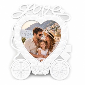 Ramă foto decorativă Love cu trăsură și inimă, alb – 1 fotografie inclusă