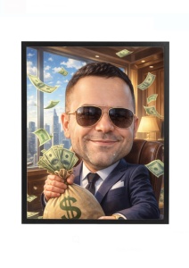 Ramă foto personalizată caricatură businessman – cadou amuzant cu bani după fotografie
