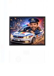 Ramă foto personalizată polițist în mașină de poliție – cadou pentru bărbat MAI