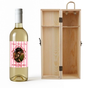 Sticlă de Vin Personalizată cu Poză „Te iubesc, inima mea” cu Cutie din Lemn – Valentine’s Day