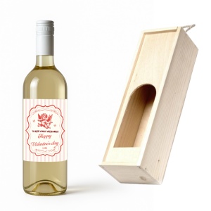 Vin personalizat alb, roșu sau roze, cu mesaj romantic și cutie din lemn 🍷