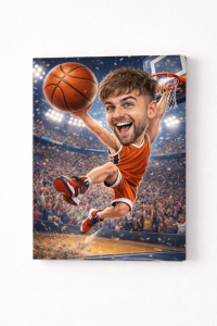 Tablou Canvas Caricatură Baschetbalist Personalizată – Cadou pentru Pasionații de Baschet