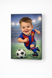 Tablou Canvas Caricatură Copil Mic Personalizată – Cadou Amuzant pentru Micii Fotbaliști