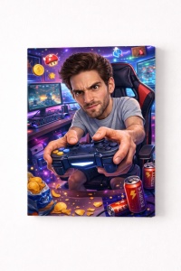Tablou Canvas Caricatură Gamer Personalizată – Cadou pentru Pasionații de Gaming