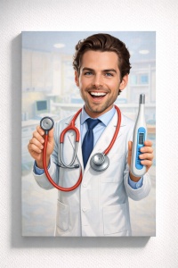 Tablou Canvas Caricatură Medic Personalizată – Portret Profesional din Poză