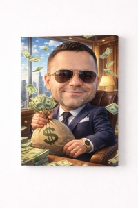Tablou Canvas Caricatură Miliardar Personalizată – Cadou Funny pentru Antreprenori