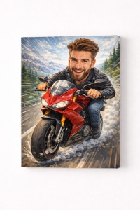 Tablou Canvas Caricatură Motociclist Personalizată – Cadou Original pentru Motocicliști