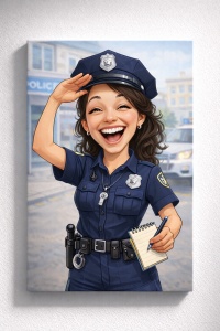 Tablou Canvas Caricatură Polițistă Personalizată – Cadou Special pentru Femei în Uniformă
