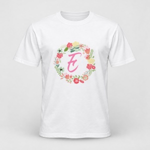 Tricou personalizat Cu initiala numelui, colectia flori, roz, femei, litera E