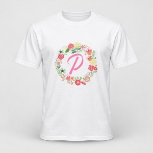Tricou personalizat Cu initiala numelui, colectia flori, roz, femei, litera P