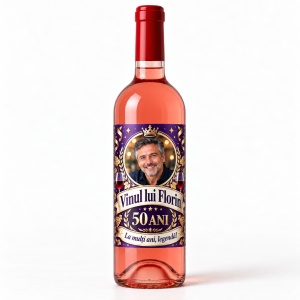 Vin roze personalizat – 50 ani – La mulți ani, legendă! | Cu poză