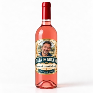Vin roze personalizat – Tată de nota 10 – Erou acasă | Cu poză