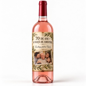 Vin roze personalizat aniversar – 70 de ani – O viață de amintiri | Cu poză