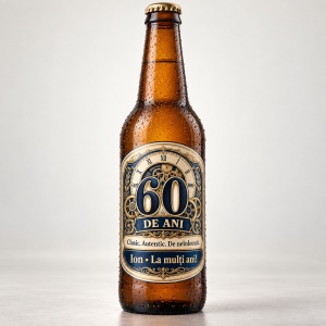 Bere personalizată – 60 ani – Clasic. Autentic. De neînlocuit. – 330 ml