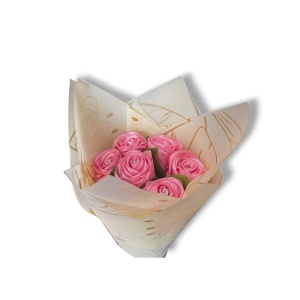 Buchet trandafiri satin roz cu pietricele – cadou elegant feminin | flori artificiale premium