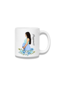 Cană ceramică 380 ml – Happiness – viitoare mamă, flori albastre