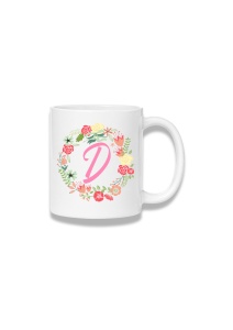 Cană ceramică 380 ml – Inițiala D cu coroniță florală