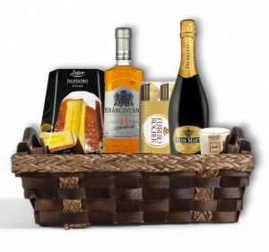 Coș Cadou Premium Brâncoveanu VS cu Prosecco, Pandoro și Ferrero Rocher