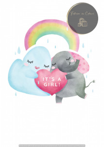 Invitație Botez B126 - Nor și Elefănțel cu Inimioară It's a Girl