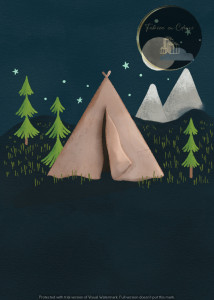 Invitație Botez B166 - Cort Teepee în Peisaj de Munte pe Fundal Bleumarin