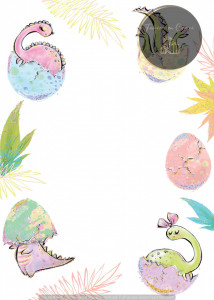 Invitație Botez B374 - Flamingo și Dinozaur Pastelat