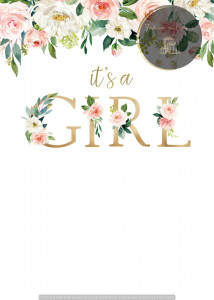 Invitație Botez B472 - It's a Girl cu Trandafiri Roz
