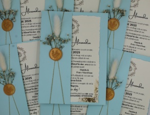 Invitație Nuntă Floarea Miresii cu Plic Albastru - Img 2