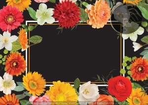 Invitație nuntă neagră cu rame florale colorate