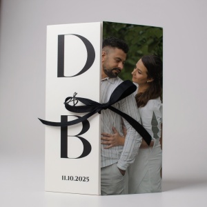 Invitație Nuntă Personalizată Modernă cu Fotografie și Fundă Neagră