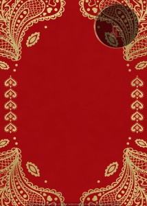 Invitație nuntă roșie cu model paisley decorativ