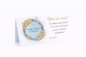 Plic pentru bani bleu cu coroniță aurie și mesaj de bun venit