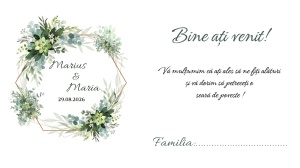 Plic pentru bani nuntă cu design floral verde elegant, perfect pentru un decor natural și rafinat