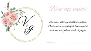 Plic de bani/dar pentru nunta cu design floral roz si initiale elegante