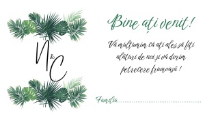 Plic pentru bani nunta cu design tropical si frunze verzi elegante