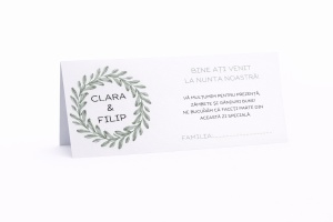 Plic pentru bani nuntă verde rustic cu coroniță de frunze – plic de bani/dar minimalist personalizat