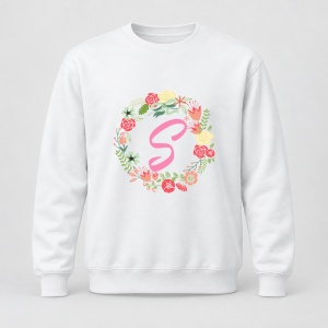 Pulover personalizat Cu initiala numelui, colectia flori, roz, femei, litera S