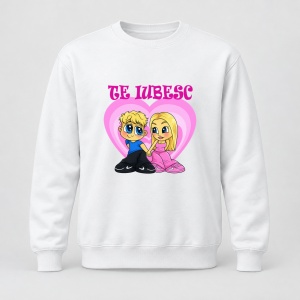 Pulover personalizat Te iubesc cartoon model 1, roz