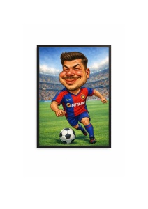 Ramă Foto Caricatură Fotbalist Bărbat – Tablou Caricatură Amuzantă Personalizată, Cadou pentru El