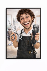Ramă Foto Caricatură Frizer Amuzant – Portret Personalizat din Fotografie