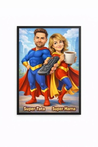 Ramă Foto Caricatură Personalizată pentru Cuplu – Super Mama & Super Tata