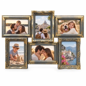 Ramă foto colaj Ornamente clasice, auriu antichizat – 6 fotografii incluse