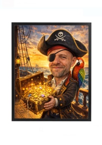 Ramă foto personalizată caricatură pirat cu comoară – cadou amuzant după fotografie